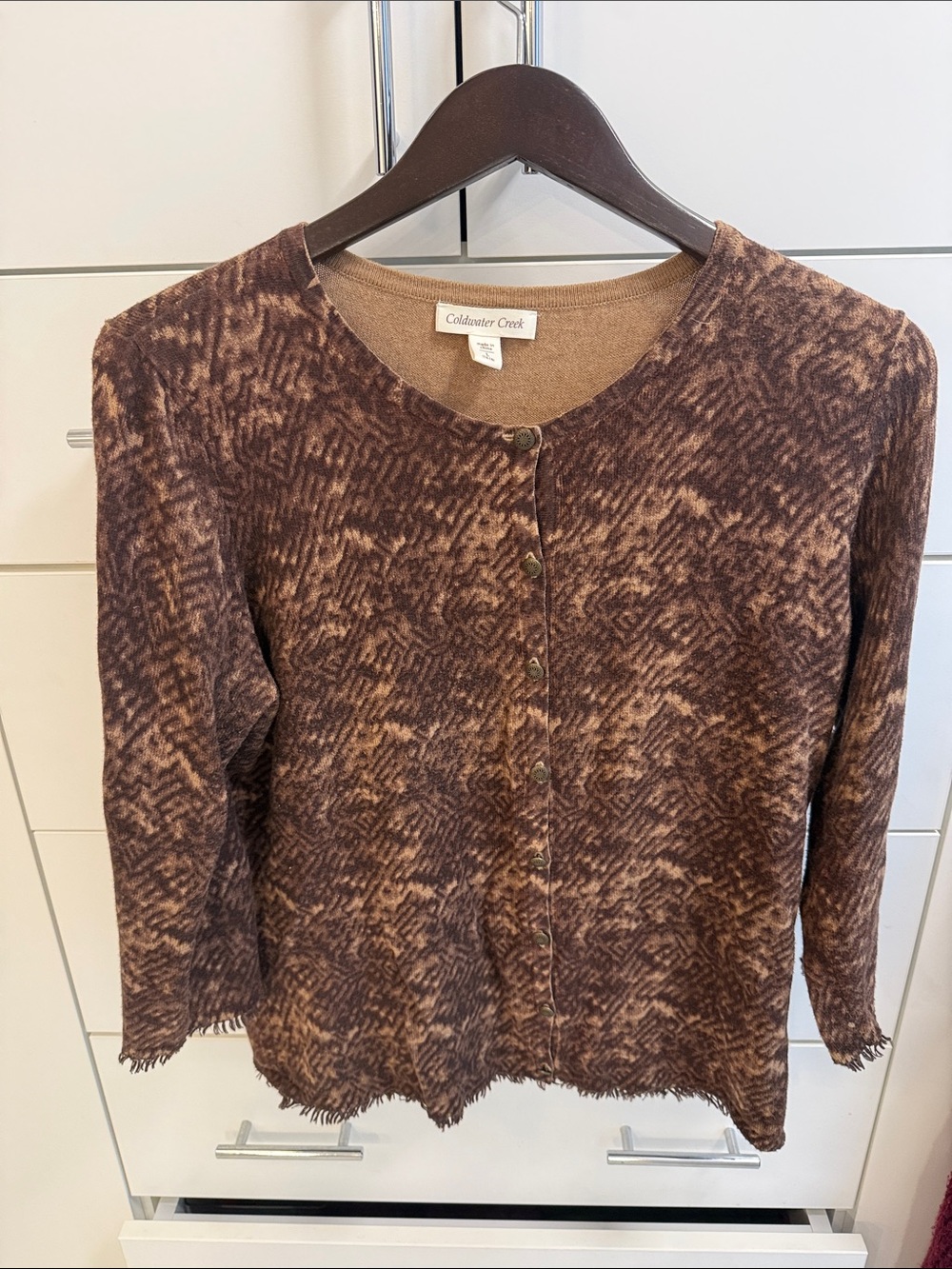 Coldwater Creek Brown/Tan Textured Button Cardigan large perfect condition (L)